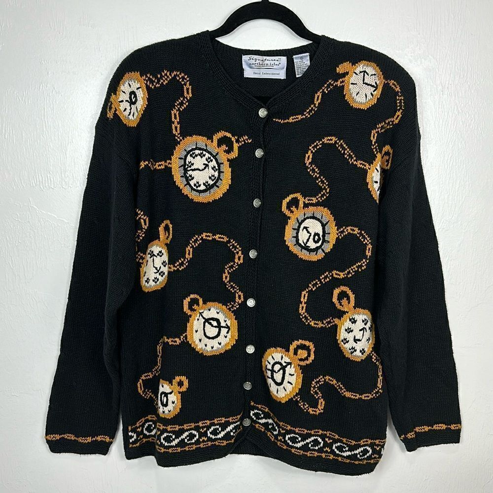 Signatures Northern Isles Vintage Embroidered By Hand Cardigan Sweater Size XL